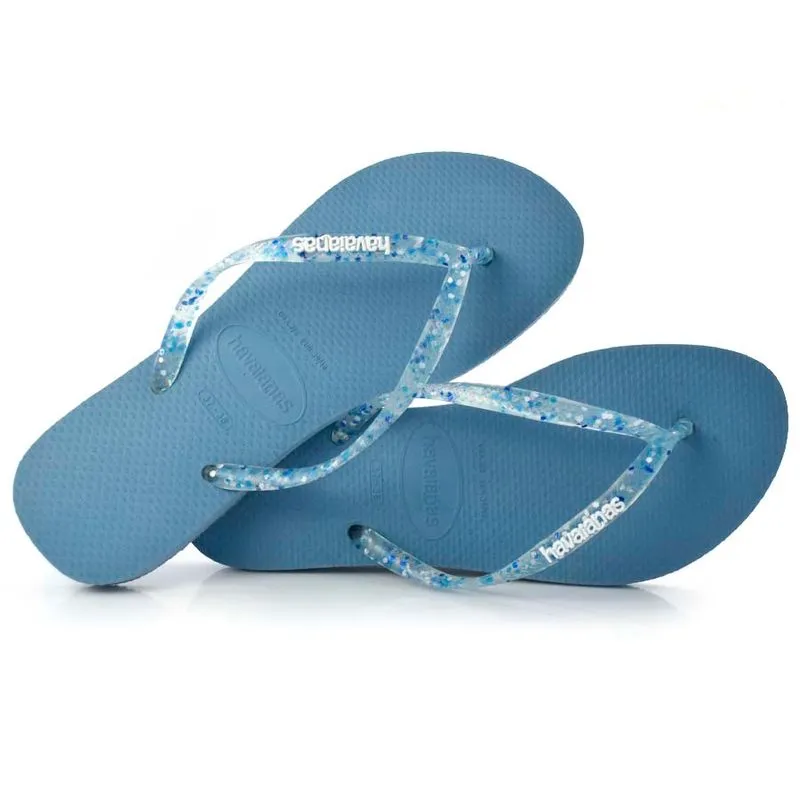 Chinelo Feminino Havaianas Slim Logo Metal Azul 4119875 33/34
