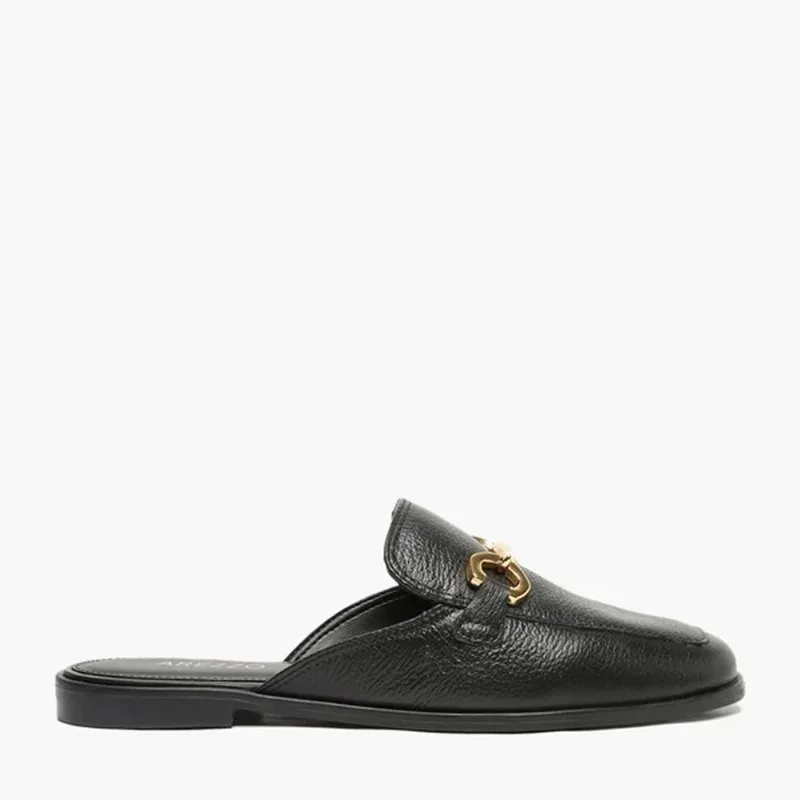 Mule Preta Couro Rasteira Bridão Arezzo 39