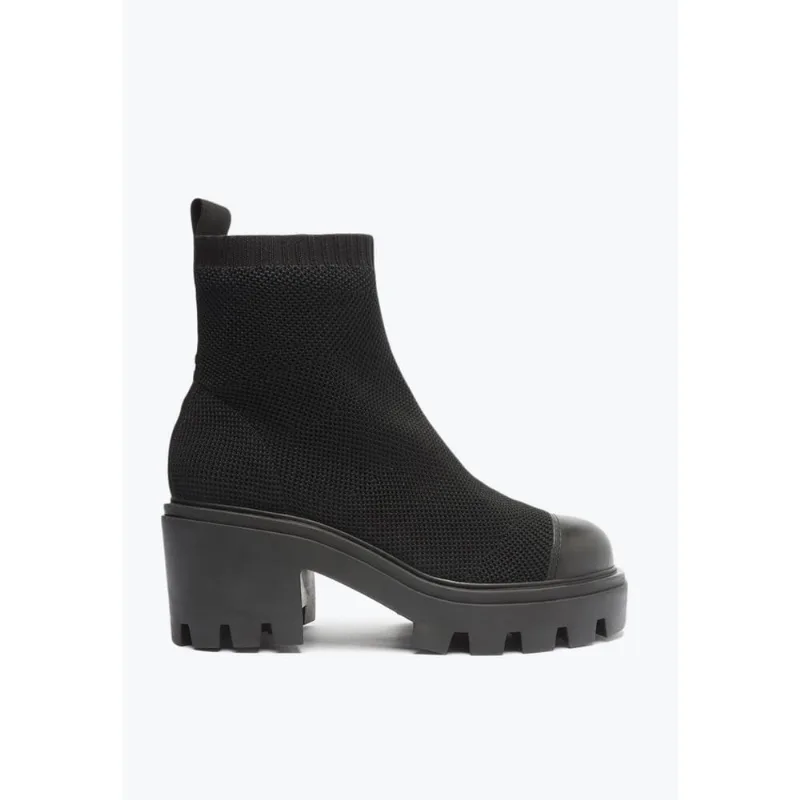 Bota thunder knit salto médio couro preta S 21433 0003 0001 schutz