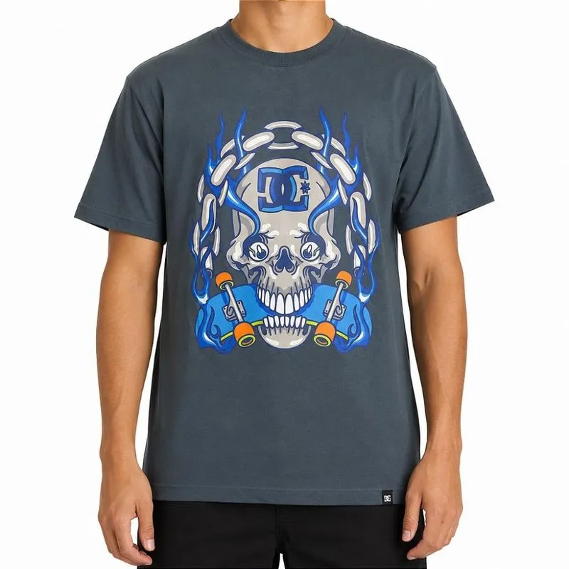 Camiseta DC Shoes Burning Skull WT26 Masculina Azul Escuro G / azul