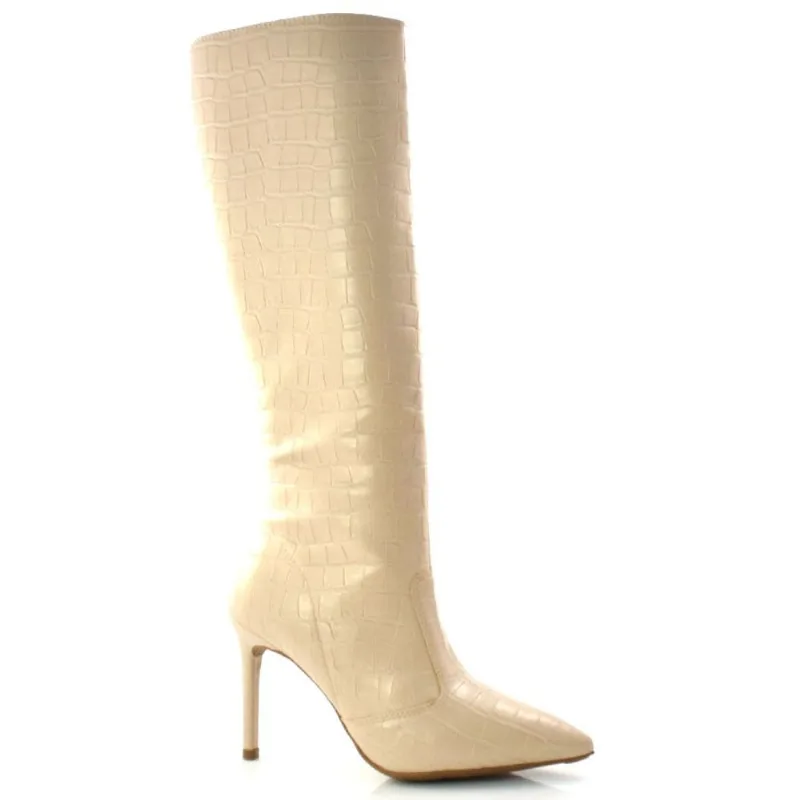 Bota Feminina de Cano Alto e Bico Fino Cazzualen Creme 3461.50603 36