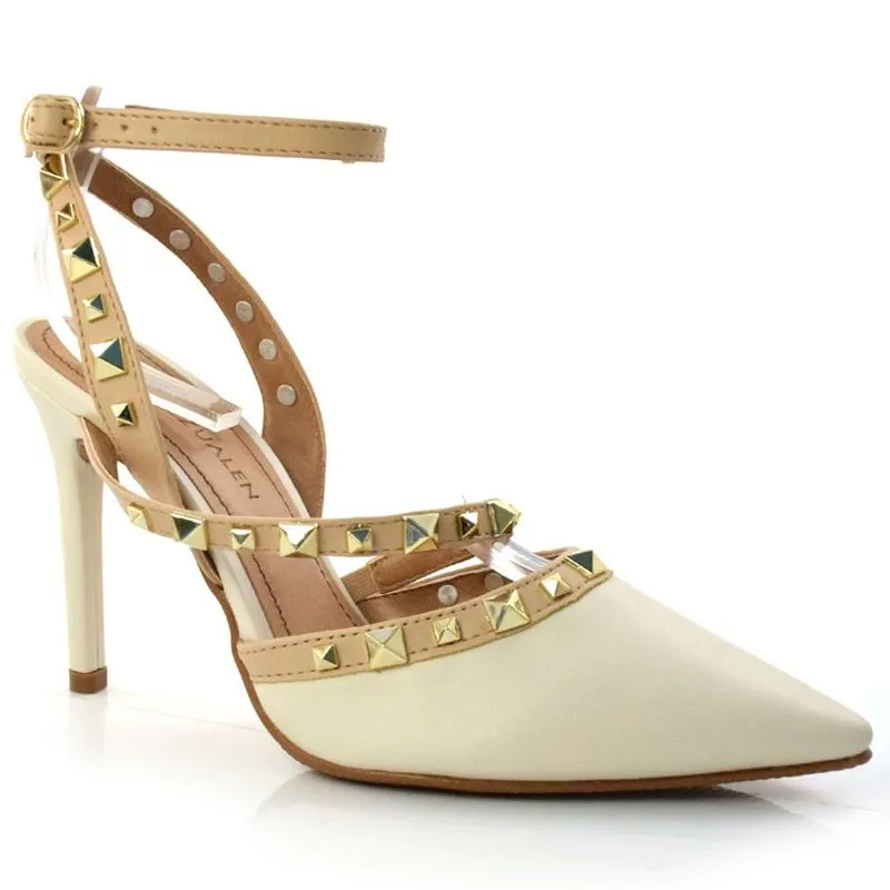 Scarpin Feminino com Spikes Cazzualen Creme 3645-69875 N 34