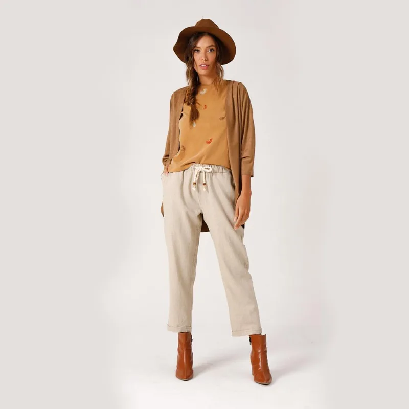 Kimono Scalk Feminino Poliéster Moderno Casual Conforto Leve Marrom M