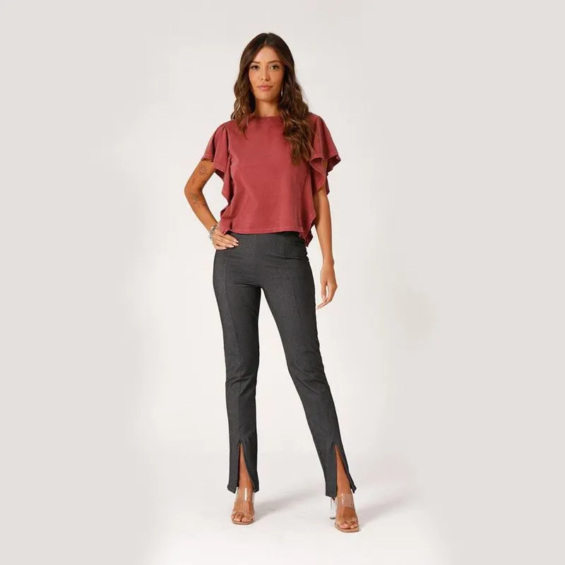 Calça Skinny Scalk Feminina Recortes Algodão Casual Conforto Preto G