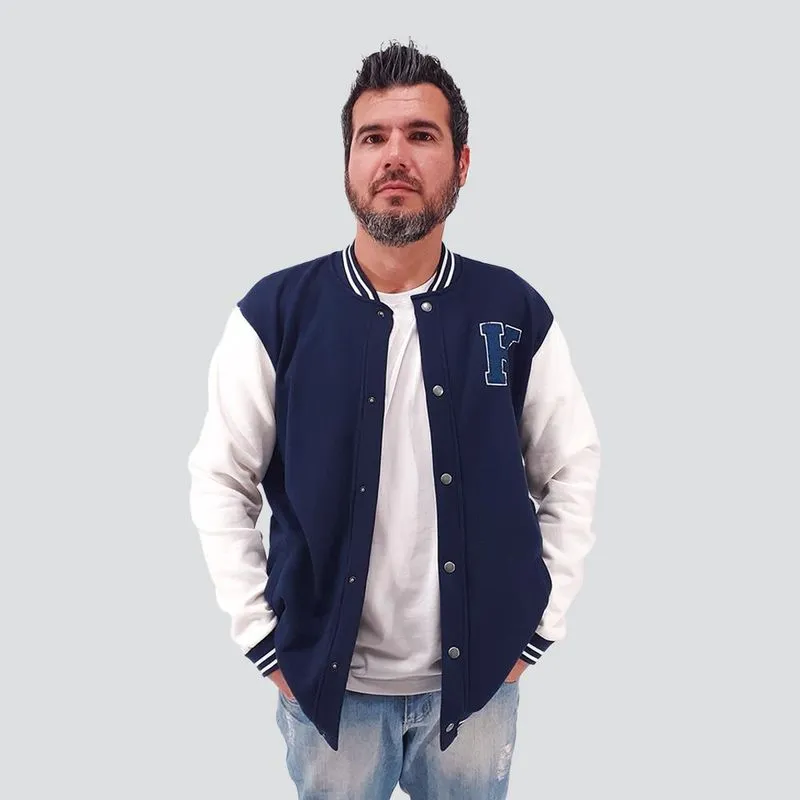 Jaqueta College Masculina Scalk Moletom Botões Inverno Azul/branco P