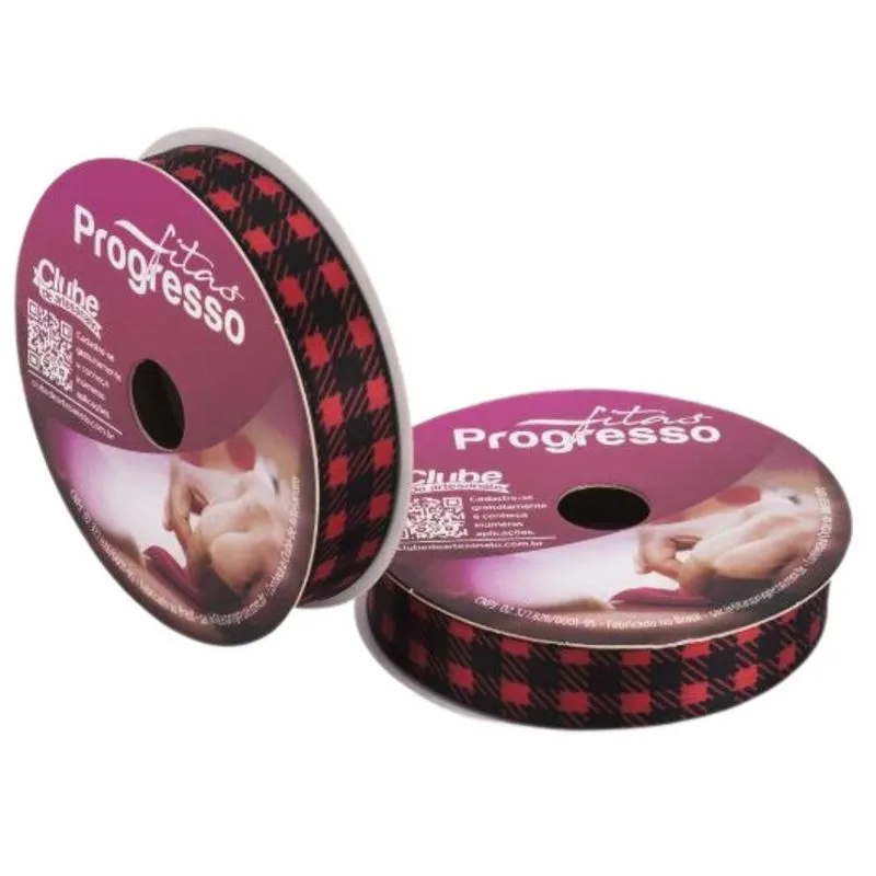 Fita Xadrez Vermelha E Preta 22mm - Toque Encantador