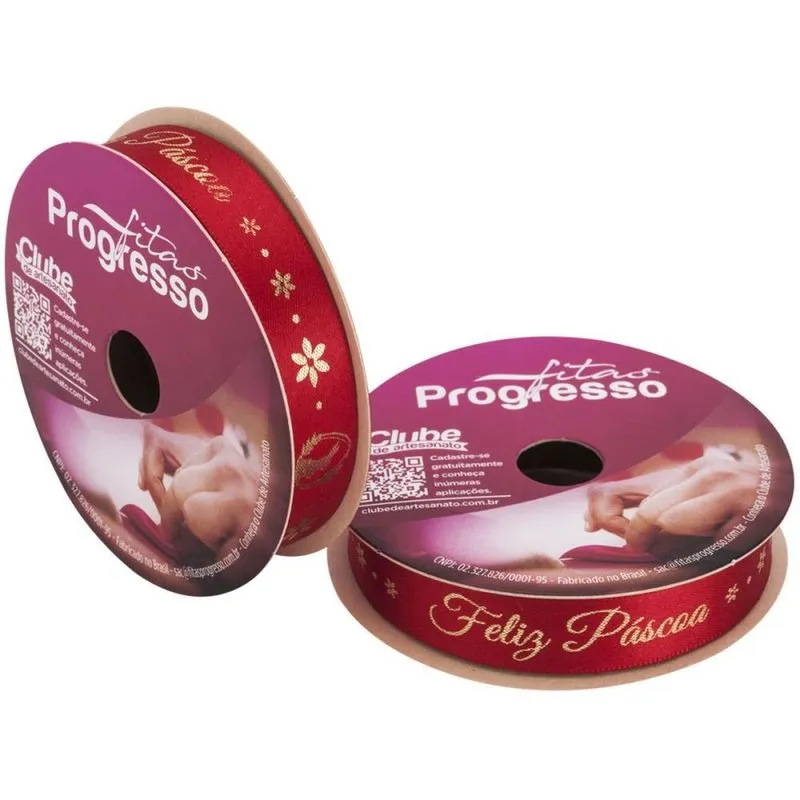 Fita De Cetim Pascoa 15mm 10m. Feliz Pascoa Vm/ouro