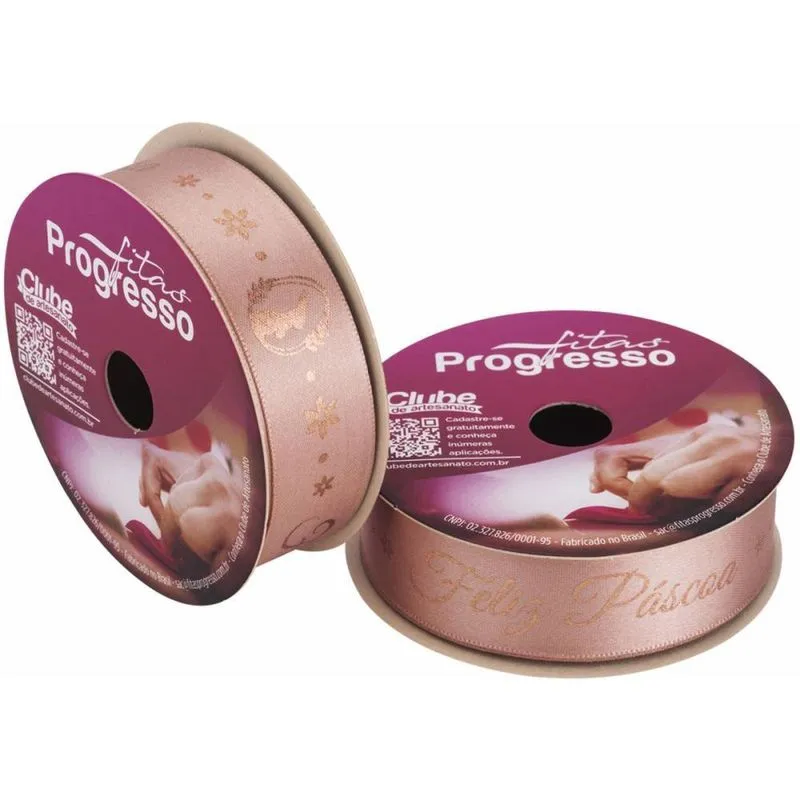 Fita De Cetim Pascoa 22mm 10m. Feliz Pascoa Rose