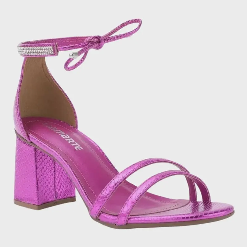 Sandália Via Marte Salto Bloco Médio Feminina Amarração Pink