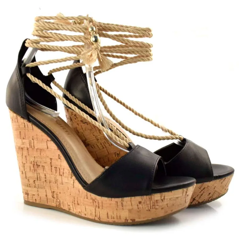 Sandália Anabela Feminina Via Marte Preto 22-15106-01 37