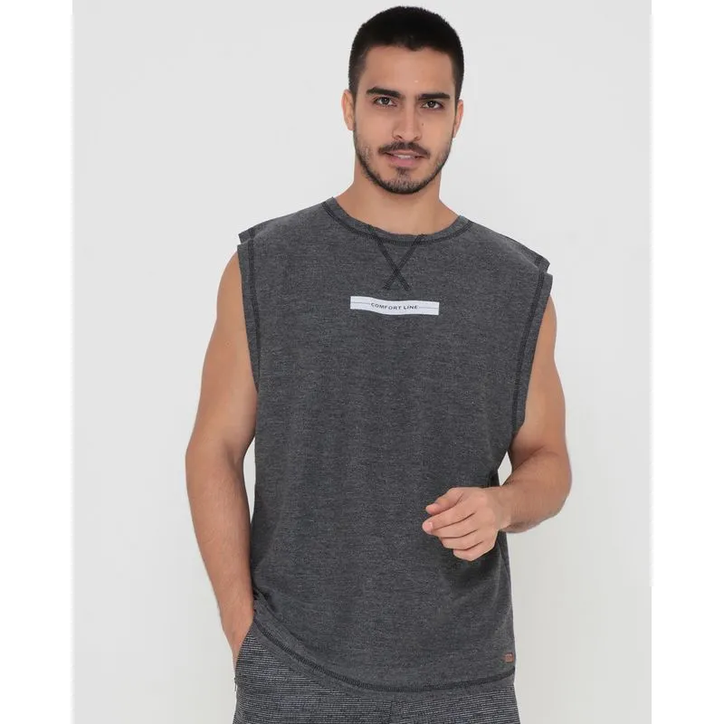 Regata Moletinho Masculina Estampada Cinza G