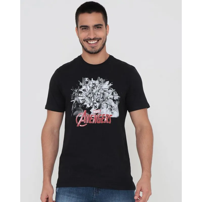 Camiseta Masculina Algodão Marvel Vingadores Preta M