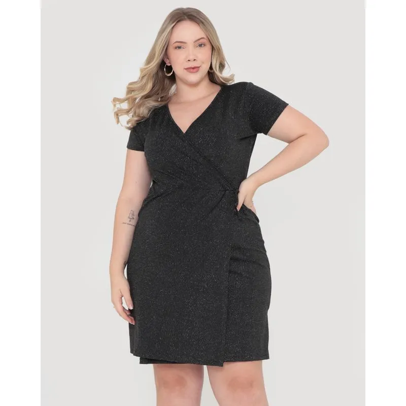 Vestido Plus Size Cachequer Lurex Preto G3