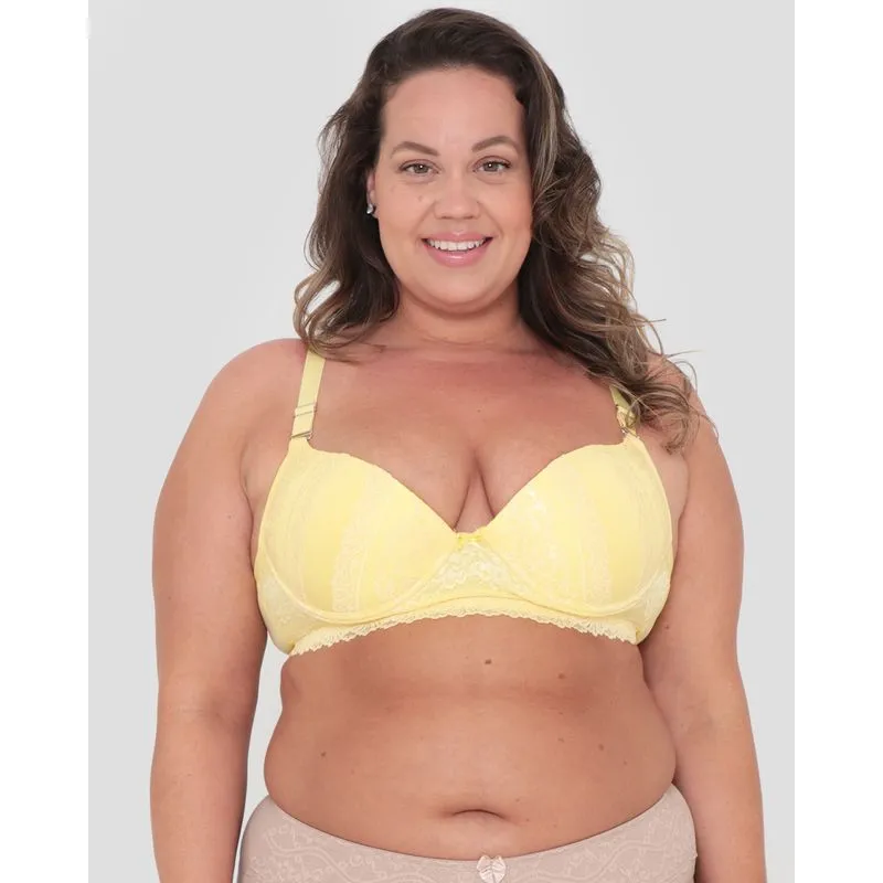 Sutiã Plus Size Feminino Avulso Bojo Base De Renda Amarelo 52
