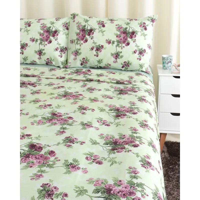 Jogo de Cama Queen Microfibra 150 fios Floral Camesa Verde UN