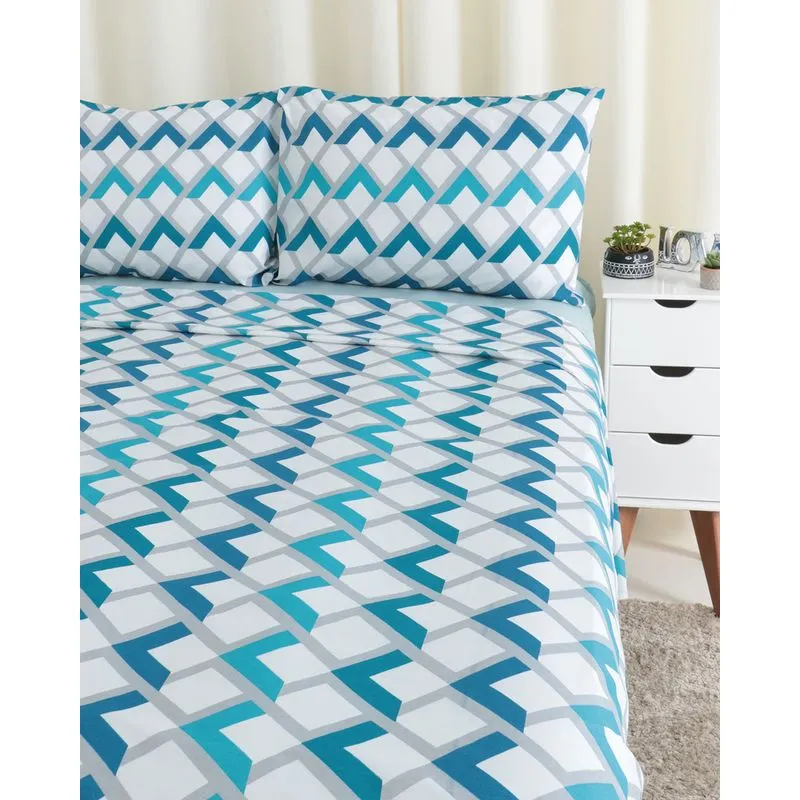 Jogo de Cama Queen Microfibra 150 fios Camesa Azul UN