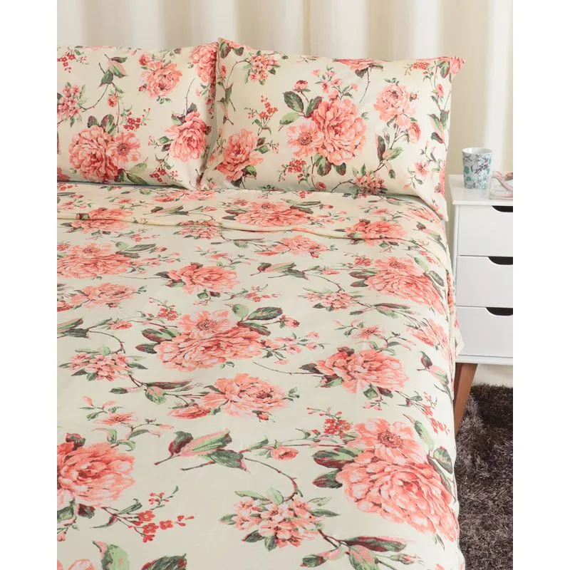 Jogo de Cama Queen Microfibra 150 fios Floral Camesa Amarelo UN
