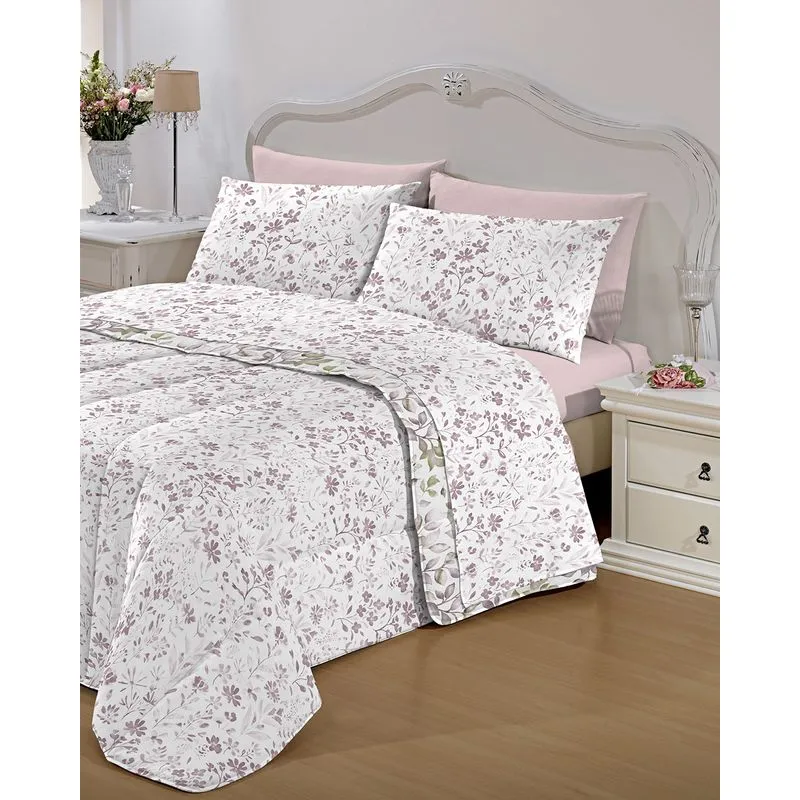 Jogo de Cama Queen Microfibra 150 Fios Floral Camesa Rosa UN