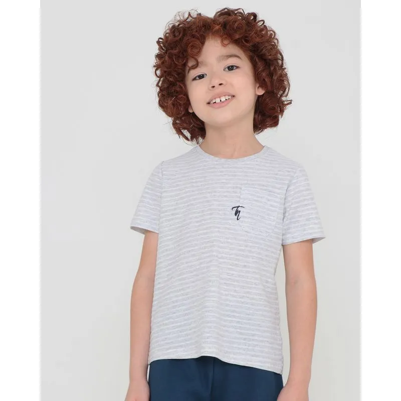 Camiseta Infantil Com Bolso Bordado Cinza 8