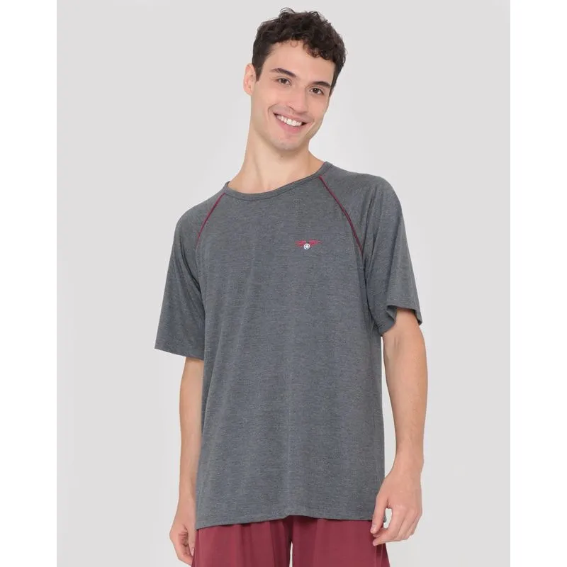 Pijama Masculino Curto Com Viés E Bordado Cinza P