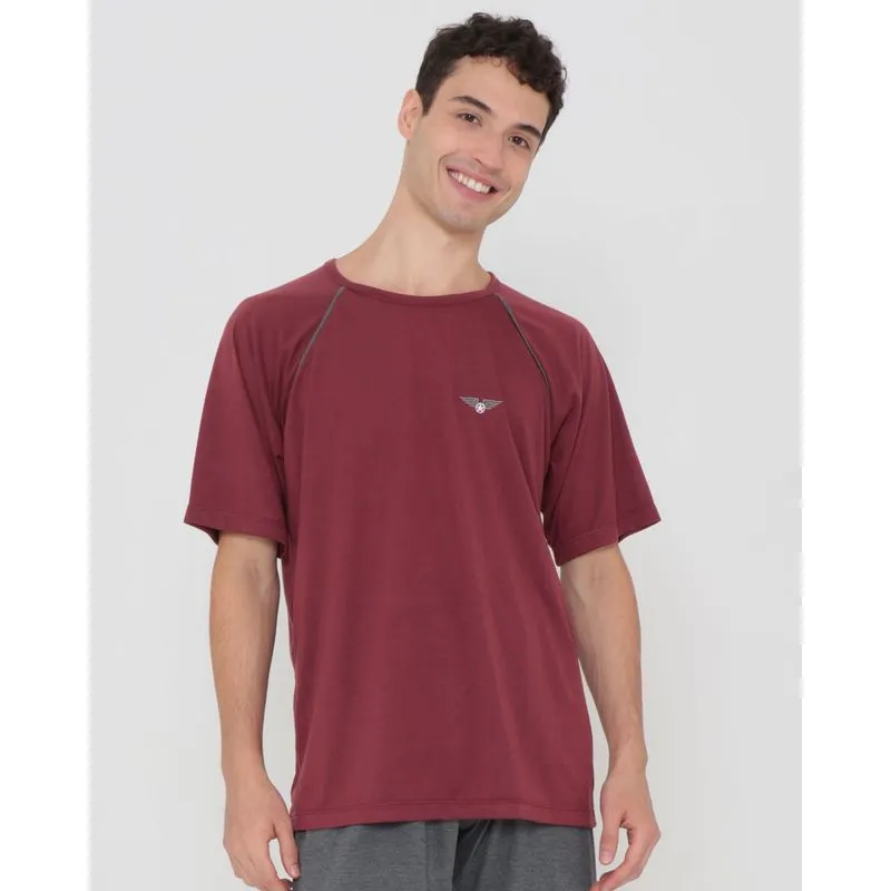 Pijama Masculino Curto Com Viés E Bordado Vinho P
