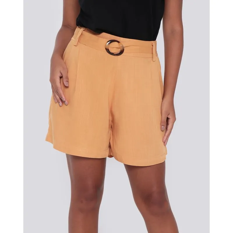 Short Viscose Feminino Com Cinto Mostarda M