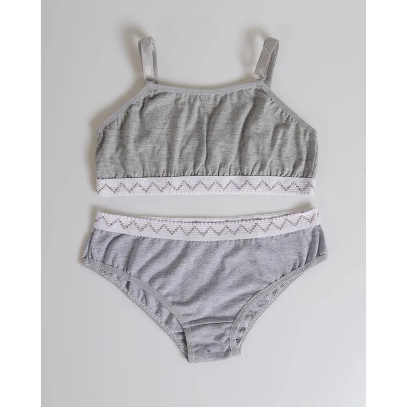 Conjunto Juvenil Calcinha e Sutiã Elástico Com Lurex Cinza 16