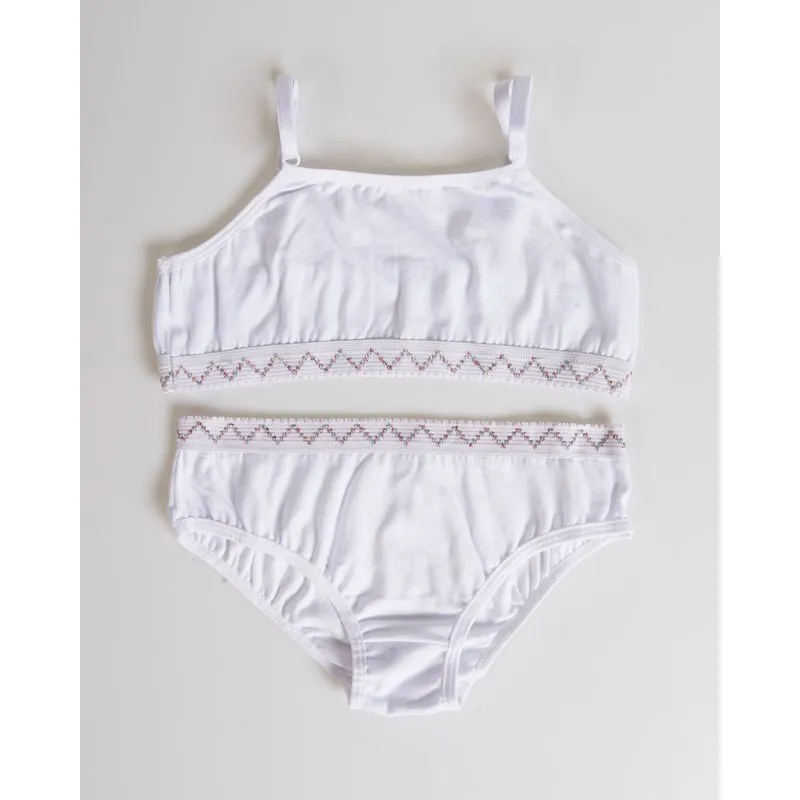 Conjunto Juvenil Calcinha e Sutiã Elástico Com Lurex Branco 10