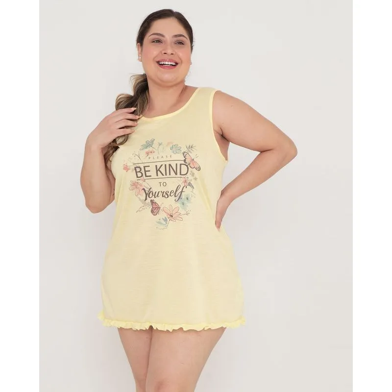 Camisola Plus Size Estampada Amarelo Claro 50