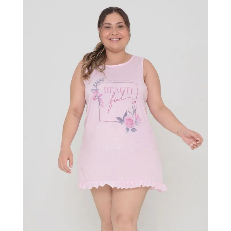 Camisola Plus Size Estampada Rosa Claro 50