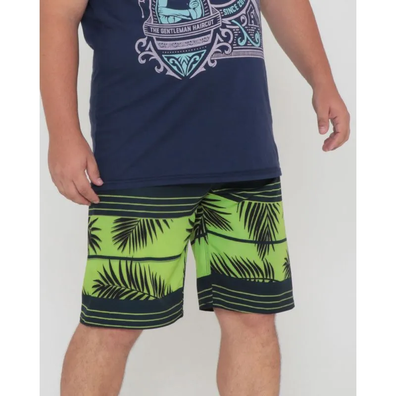 Bermuda Masculina Surf Estampada Plus Size Cós Neoprene Verde E Preta 54