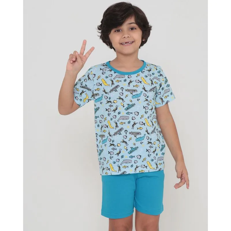 Pijama Infantil Estampa Fundo do Mar Azul Claro 6