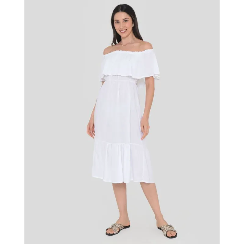 Vestido Ciganinha Midi Babado Branco P