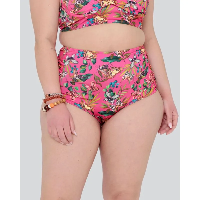 Biquíni Plus Size Calcinha Alta Floral Rosa 50