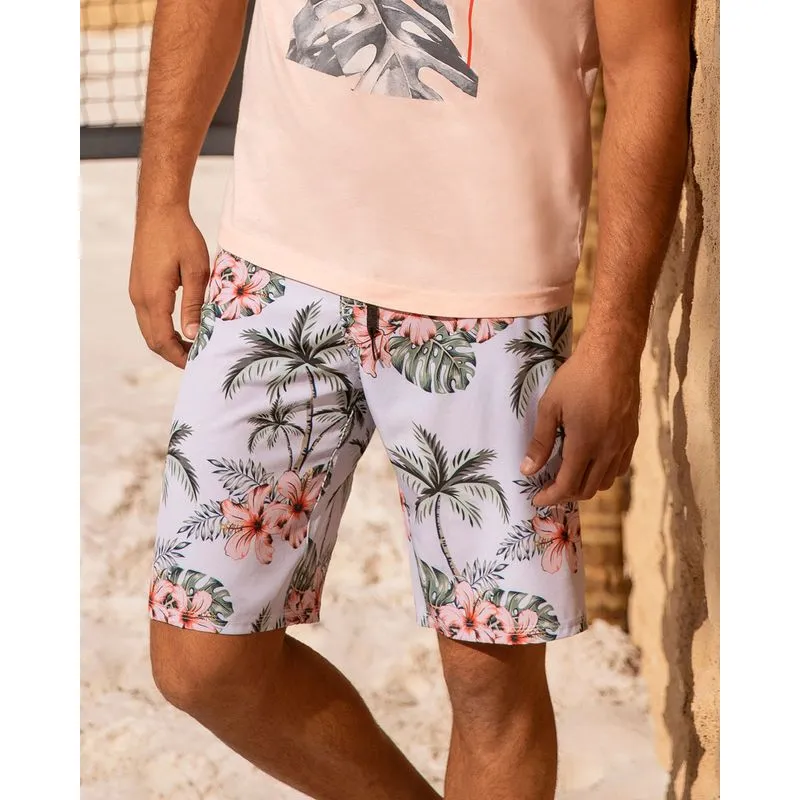 Bermuda Surf Masculina Estampada Floral Cinza 46