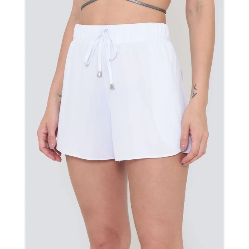 Short Praia Elástico Fenda Básico Liso Branco GG