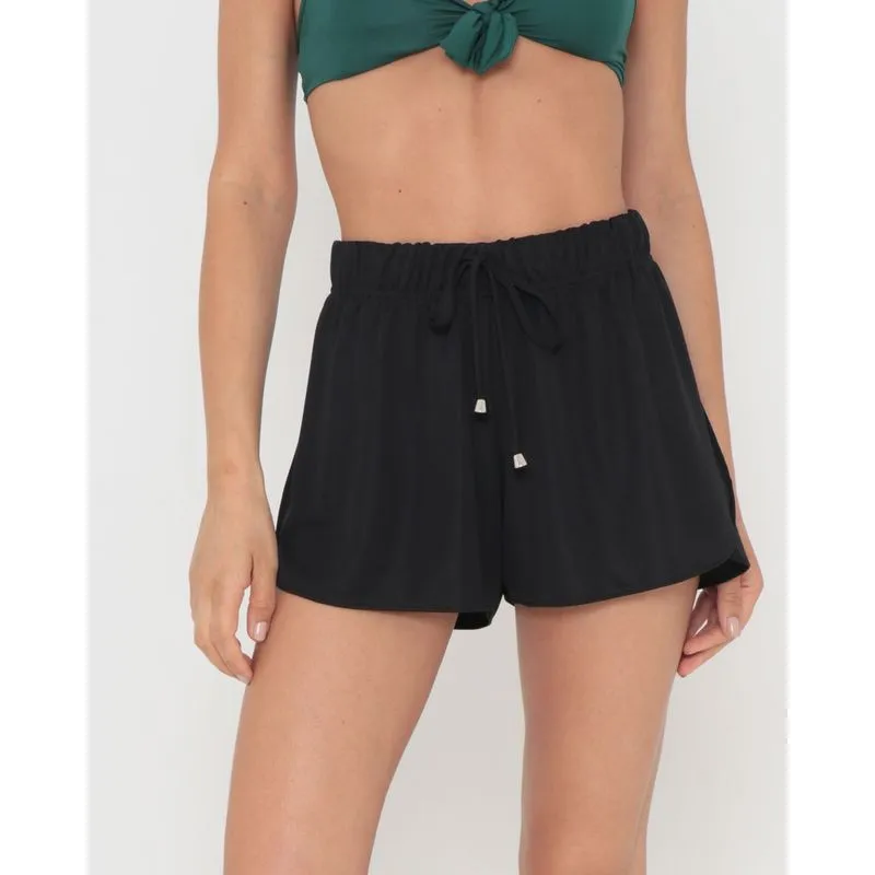 Short Feminino Praia Fenda Liso Preto G