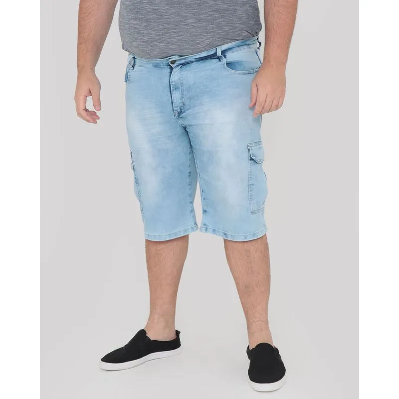 Bermuda Jeans Plus Size Masculina Estonada Azul 56