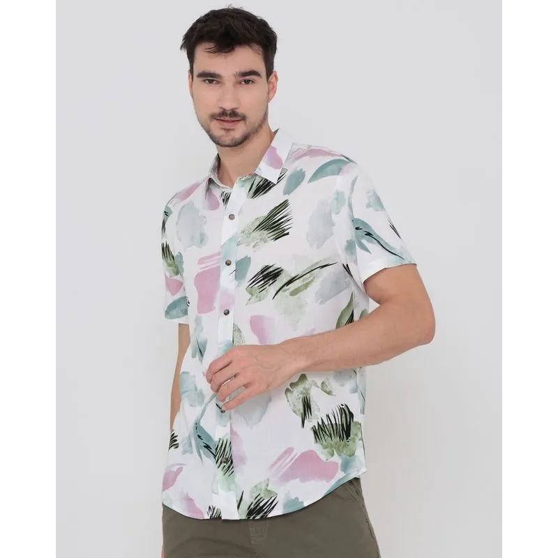 Camisa Masculina Manga Curta Estampada Branca GG