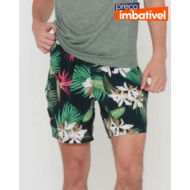 Bermuda Masculina Estampa Folhas Azul Marinho G