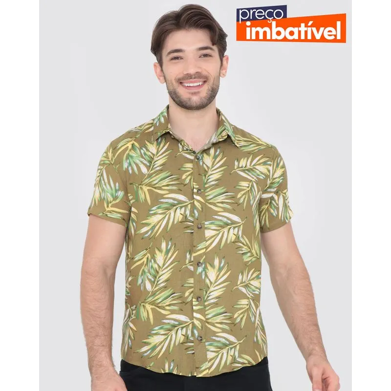 Camisa Masculina Viscose Estampa Floral Verde Claro P