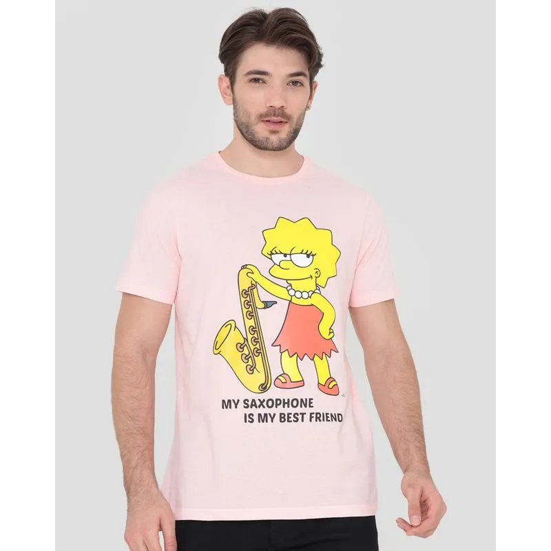 Camiseta Manga Curta Estampa Lisa Simpsons Rosa Claro G