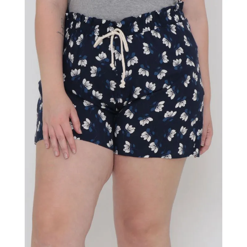 Short Plus Size Viscose Estampado Floral Azul Marinho 19351000020023UN