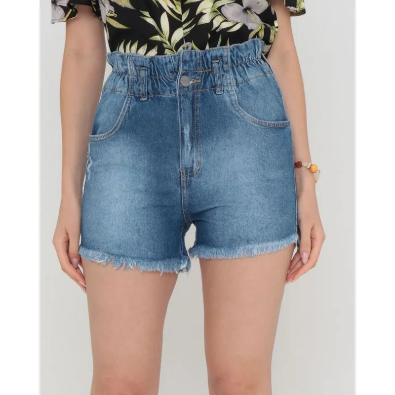 Short Jeans Feminino Clochard Com Puídos Azul Claro 42