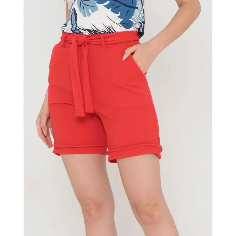 Short Feminino Crepe Barra Dobrada Vermelho M