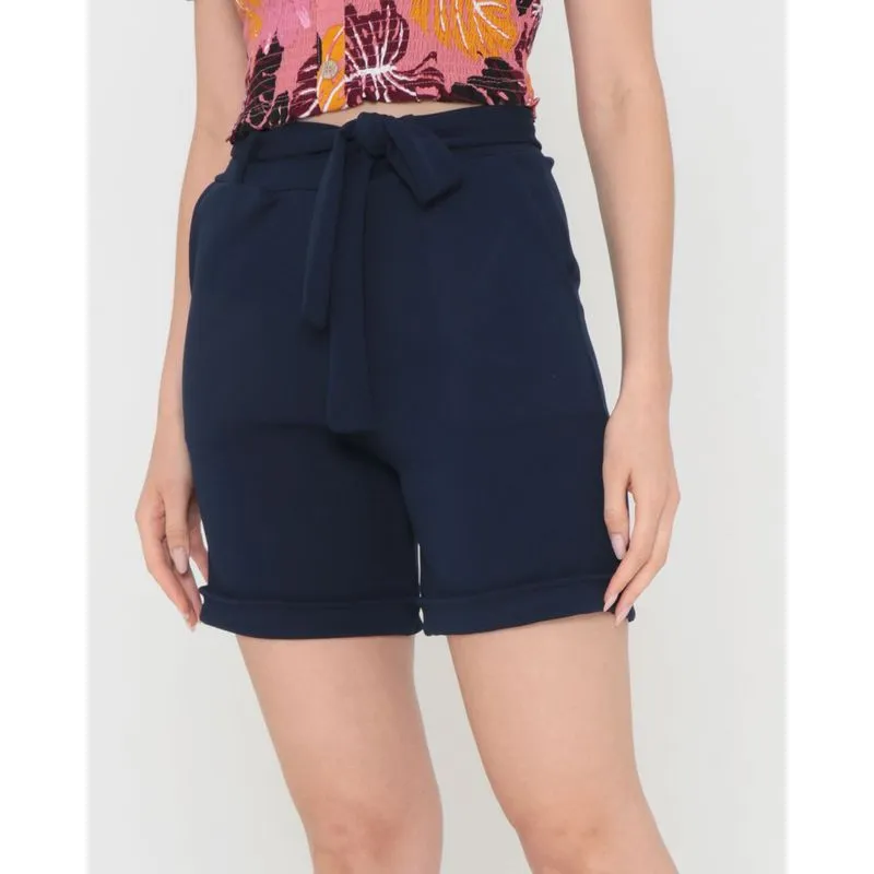 Short Feminino Crepe Barra Dobrada Marinho G