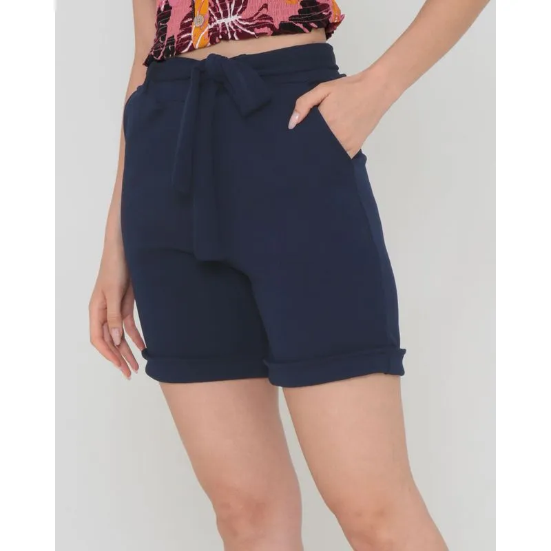 Short Feminino Crepe Barra Dobrada Azul Marinho M