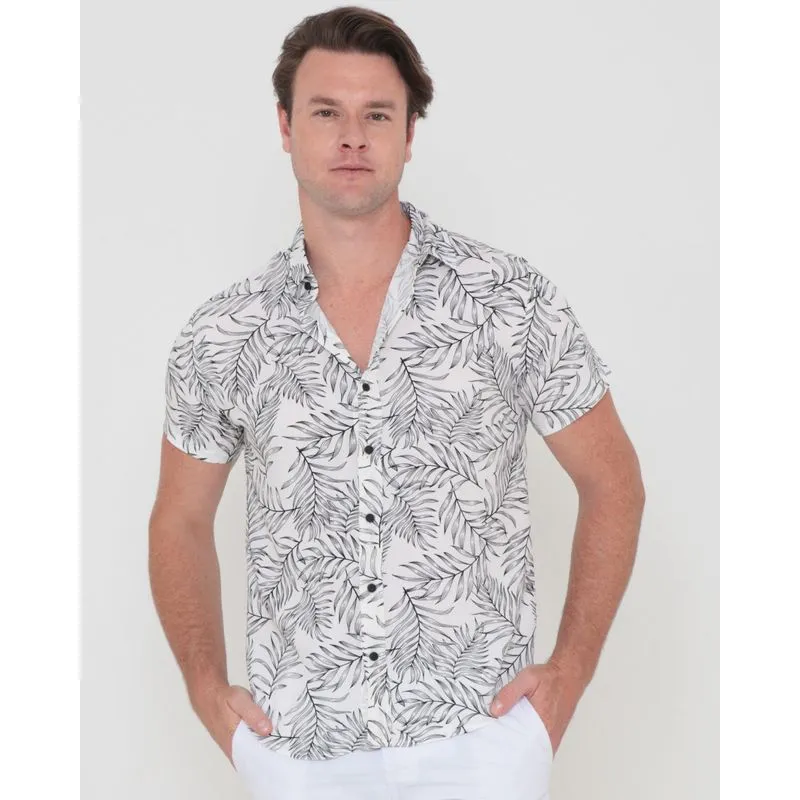 Camisa Masculina Tropical Estampa Folhas Branca P