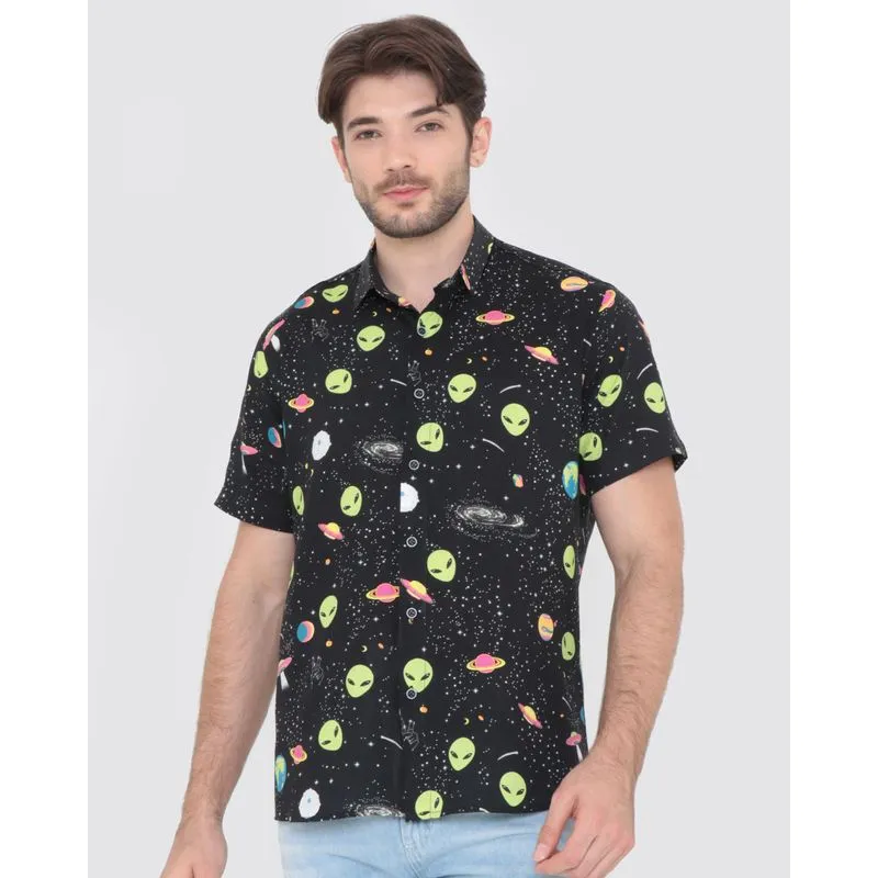 Camisa Masculina Viscose Estampa E.T Preta 2