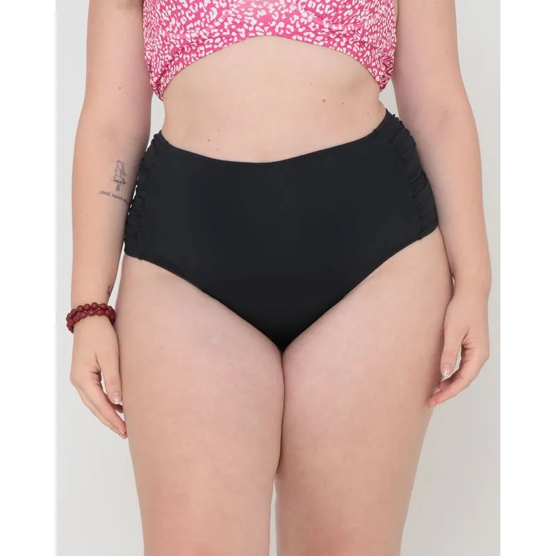Biquíni Calcinha Plus Size Franzido Liso Preto 52